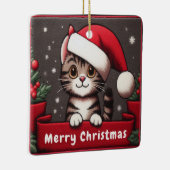 Gepersonaliseerd Funny Christmas Mischievous Tabby Keramisch Ornament (Rechts)