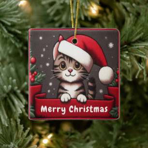 Gepersonaliseerd Funny Christmas Mischievous Tabby Keramisch Ornament