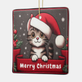Gepersonaliseerd Funny Christmas Mischievous Tabby Keramisch Ornament (Links)