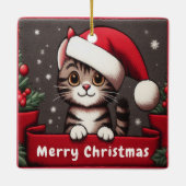 Gepersonaliseerd Funny Christmas Mischievous Tabby Keramisch Ornament (Achterkant)