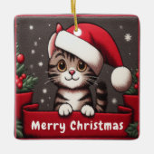 Gepersonaliseerd Funny Christmas Mischievous Tabby Keramisch Ornament (Voorkant)
