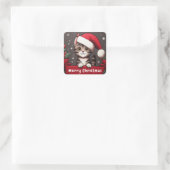 Gepersonaliseerd Funny Christmas Mischievous Tabby Vierkante Sticker (Tas)