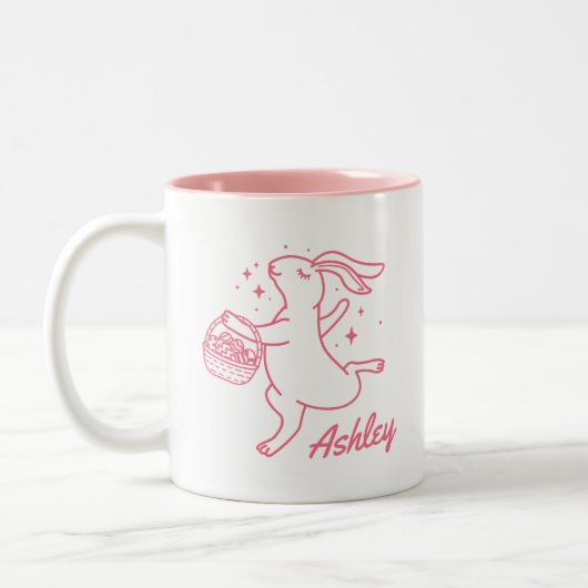 Gepersonaliseerd Funny Easter Bunny Shirt met naam Tweekleurige Koffiemok (Links)