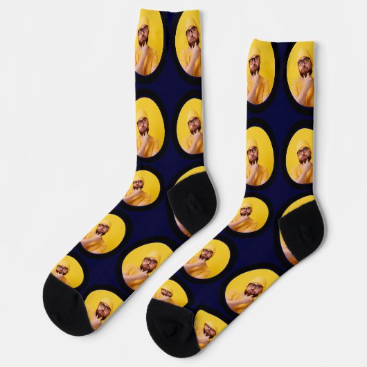 Gepersonaliseerd Funny Face Photo Navy Blue Custom Sokken (Links)