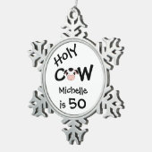 Gepersonaliseerd Funny Heilige Koe 50th Birthday O Tin Sneeuwvlok Ornament (Rechts)