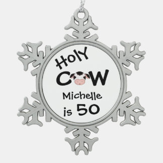 Gepersonaliseerd Funny Heilige Koe 50th Birthday O Tin Sneeuwvlok Ornament