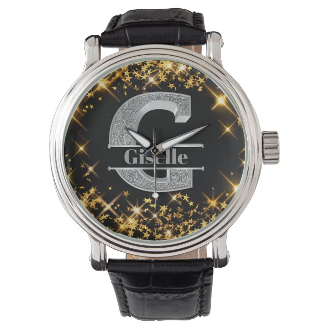 Gepersonaliseerd G Initiaal Silver Monogram Jouw n Horloge (Voorkant)