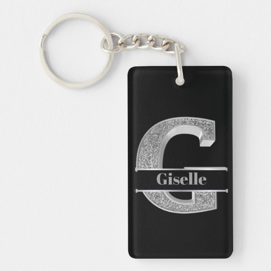 Gepersonaliseerd G Initiaal Silver Monogram Jouw n Sleutelhanger (Voorkant)