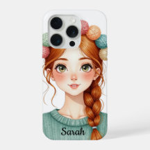Gepersonaliseerd garen en breiend meisje iPhone 15