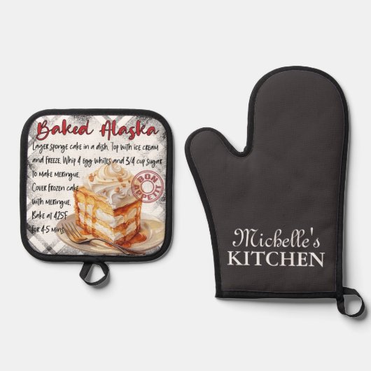 Gepersonaliseerd gebakken Alaska bakrecept Ovenwant & Pannenlap Set (Voorkant)