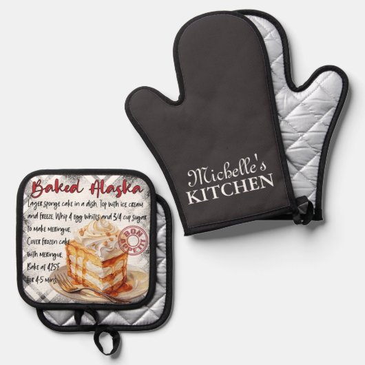 Gepersonaliseerd gebakken Alaska bakrecept Ovenwant & Pannenlap Set (Voorkant / Achterkant)