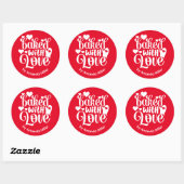 Gepersonaliseerd gebakken met liefde rood bakken ronde sticker (Vel)