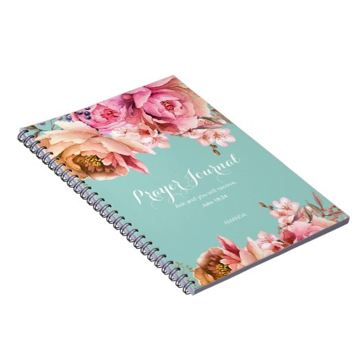 Gepersonaliseerd Gebedsdagboek Blush Roze Bloemen Notitieboek (Rechterzijde)