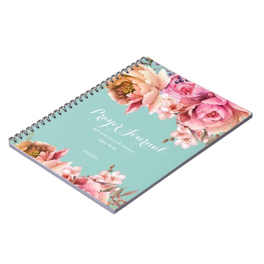 Gepersonaliseerd Gebedsdagboek Blush Roze Bloemen Notitieboek (Linkerzijde)