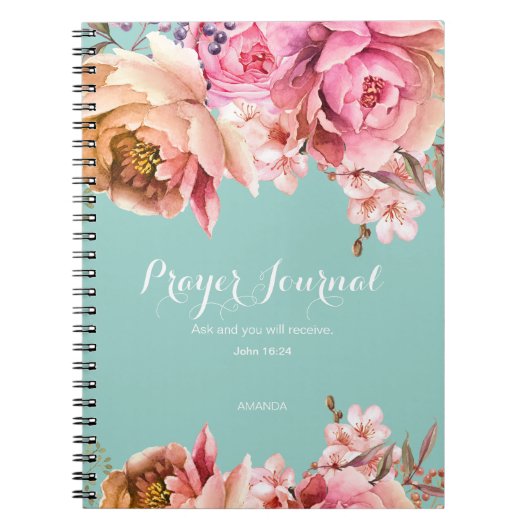 Gepersonaliseerd Gebedsdagboek Blush Roze Bloemen Notitieboek (Voorkant)