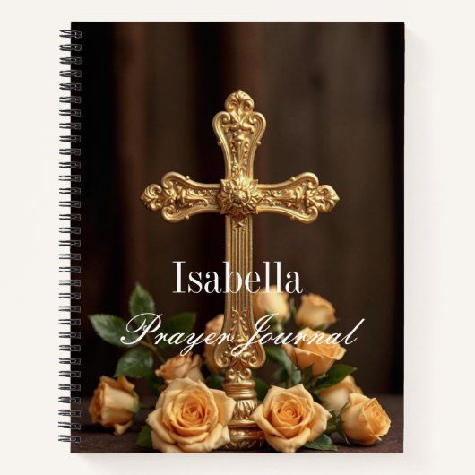 Gepersonaliseerd Gebedsdagboek Gold Cross & Rozen Notitieboek (Voorkant)