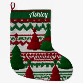 Gepersonaliseerd gebreid kerstboompatroon grote kerstsok (Voorkant)