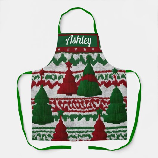 Gepersonaliseerd gebreid kerstboompatroon schort (Voorkant)