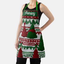 Gepersonaliseerd gebreid kerstboompatroon schort