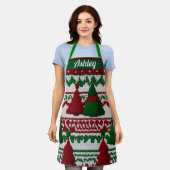 Gepersonaliseerd gebreid kerstboompatroon schort (Gedragen)