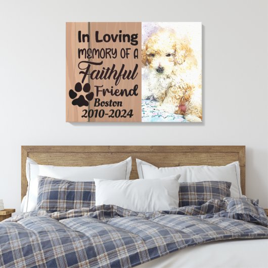 Gepersonaliseerd gedenkteken voor huisdieren canvas afdruk (Insitu (Slaapkamer))