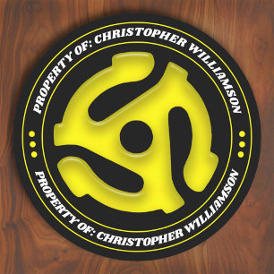 Gepersonaliseerd geel 45 Record invoegen Ronde Sticker