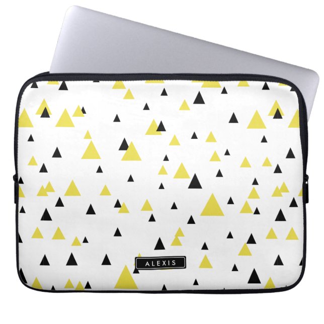 Gepersonaliseerd geel en zwart geometrisch patroon laptop sleeve (Voorkant)