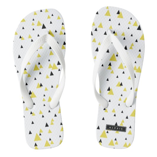 Gepersonaliseerd geel en zwart geometrisch patroon teenslippers (Voetbed)