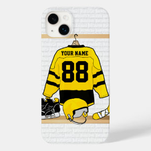 Gepersonaliseerd geel en zwart Ice Hockey Jersey Case-Mate iPhone 14 Plus Hoesje