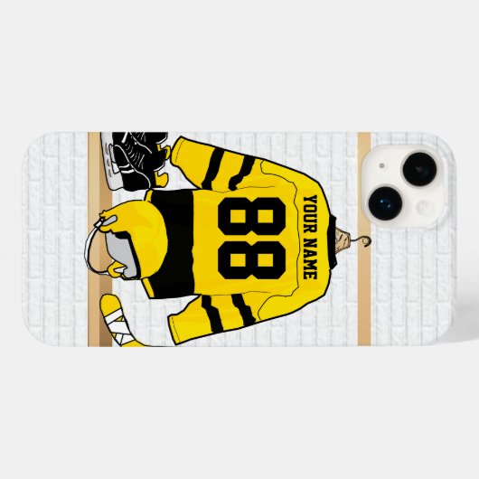 Gepersonaliseerd geel en zwart Ice Hockey Jersey Case-Mate iPhone Case (Achterkant (horizontaal))