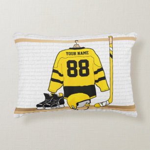 Gepersonaliseerd geel en zwart Ice Hockey Jersey Decoratief Kussen