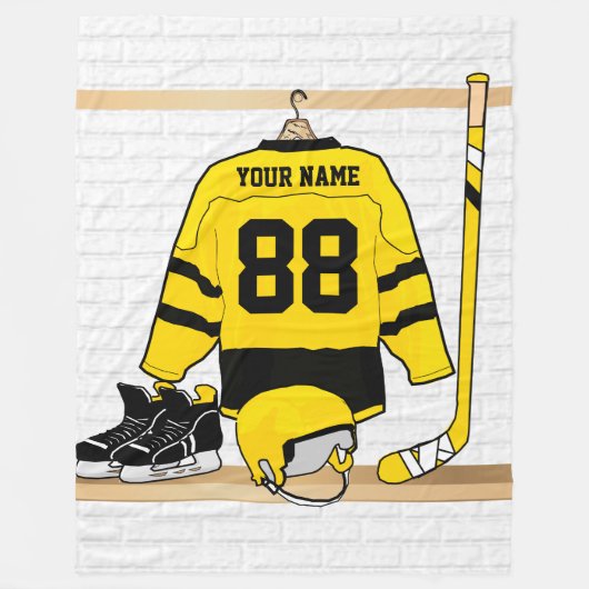 Gepersonaliseerd geel en zwart Ice Hockey Jersey Fleece Deken (Voorkant)