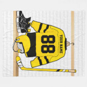 Gepersonaliseerd geel en zwart Ice Hockey Jersey Fleece Deken (Voorkant (Horizontaal))