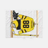 Gepersonaliseerd geel en zwart Ice Hockey Jersey Fleece Deken (Voorkant (Horizontaal))