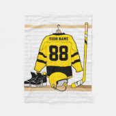 Gepersonaliseerd geel en zwart Ice Hockey Jersey Fleece Deken (Voorkant)
