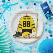 Gepersonaliseerd geel en zwart Ice Hockey Jersey Papieren Bordje (Feest)
