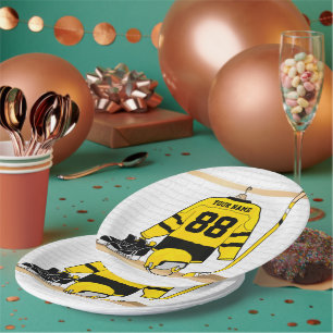 Gepersonaliseerd geel en zwart Ice Hockey Jersey Papieren Bordje