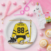 Gepersonaliseerd geel en zwart Ice Hockey Jersey Papieren Bordje (Feest)