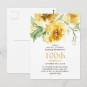 Gepersonaliseerd geel Floral 100th Birthday Briefk Briefkaart (Voorkant / Achterkant)