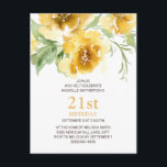 Gepersonaliseerd geel Floral 21st Birthday Briefka Briefkaart<br><div class="desc">Kute,  girly en feminine gele waterverf bloemen en groene bladeren waren op maat van de 21e verjaardag partijuitnodiging voor vrouwen. Je kunt de tekst op deze kaart wijzigen voor een verjaardagsfeestje voor elke leeftijd die je viert.</div>