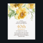 Gepersonaliseerd geel Floral 40th Birthday Briefka Briefkaart<br><div class="desc">Kute,  girly en feminine gele waterverf bloemen en groene bladeren waren op maat van de 40e verjaardag partijuitnodiging voor vrouwen. Je kunt de tekst op deze kaart wijzigen voor een verjaardagsfeestje voor elke leeftijd die je viert.</div>