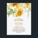 Gepersonaliseerd geel Floral 60th Birthday Briefka Briefkaart<br><div class="desc">Kute,  girly en feminine gele waterverf bloemen en groene bladeren waren op maat van de 60e verjaardag partijuitnodiging voor vrouwen. Je kunt de tekst op deze kaart wijzigen voor een verjaardagsfeestje voor elke leeftijd die je viert.</div>