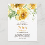 Gepersonaliseerd geel Floral 70th Birthday Briefka Briefkaart<br><div class="desc">Kute,  girly en feminine gele waterverf bloemen en groene bladeren waren op maat van de 70e verjaardag partijuitnodiging voor vrouwen. Je kunt de tekst op deze kaart wijzigen voor een verjaardagsfeestje voor elke leeftijd die je viert.</div>