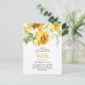 Gepersonaliseerd geel Floral 90th Birthday Briefka Briefkaart (Staand voorkant)
