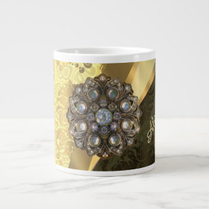 Gepersonaliseerd geel girly damast patroon grote koffiekop