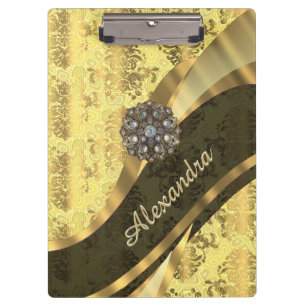 Gepersonaliseerd geel girly damast patroon klembord