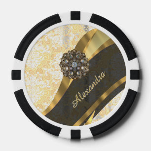 Gepersonaliseerd geel girly damast patroon pokerchips