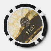 Gepersonaliseerd geel girly damast patroon pokerchips (Achterkant)