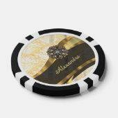 Gepersonaliseerd geel girly damast patroon pokerchips (Enkel)