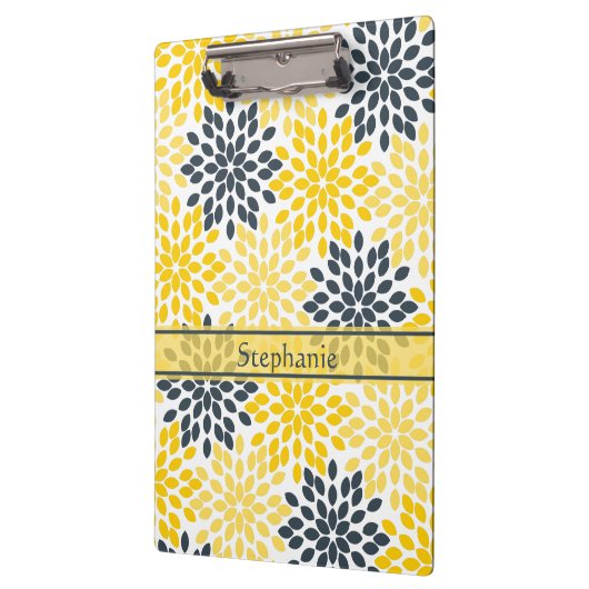Gepersonaliseerd Geel, Grijze Kool Moderne Floral Klembord (Links)